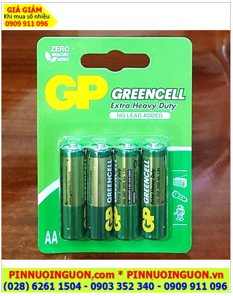 GP GreenCell 15G-2U4 /R6, Pin tiểu AA 1.5v GP GreenCell 15G-2U4 Extra Heavy Duty /Loại Vỉ 4viên